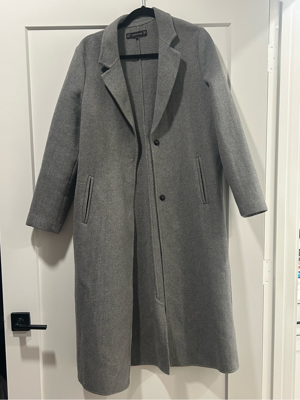 Zara Gray Long Wool-Blend Pea Coat